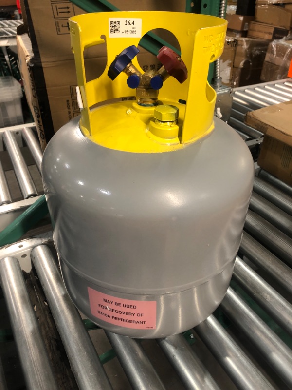 Photo 2 of FAHKNS Recovery Tank 30 LB Reusable Recovery Cylinder Tank 1/4 SAE Y-Valve Recovery Can Without Float Switch Gray Yellow