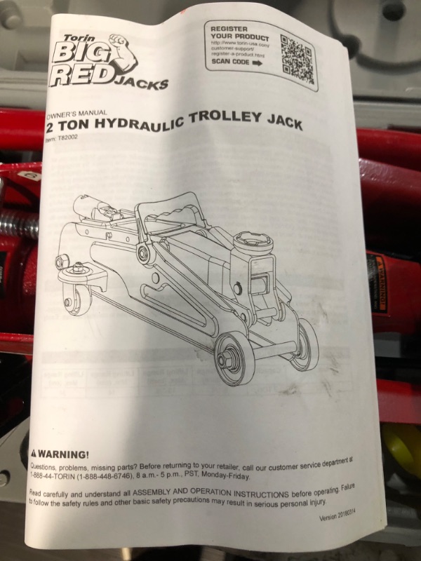 Photo 2 of BIG RED T82012 Torin Hydraulic Trolley Service/Floor Jack with Blow Mold Carrying Storage Case, 2 Ton (4,000 lb) Capacity, Red RED 2 Ton (4,000 lb)