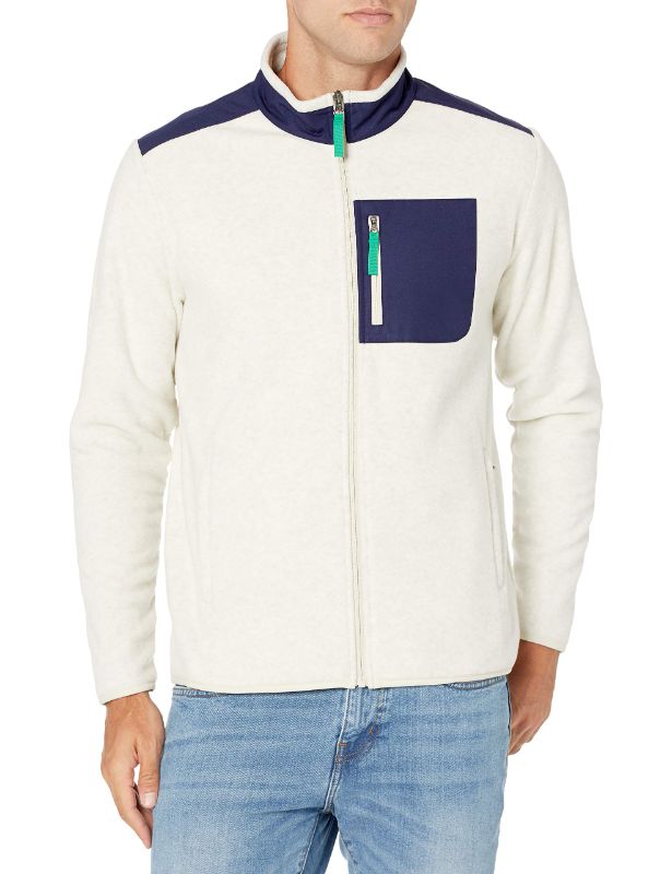 Photo 1 of Amazon Essentials Men's Full-Zip Fleece Jacket Polyester Navy Oatmeal Heather Color Block X-Large