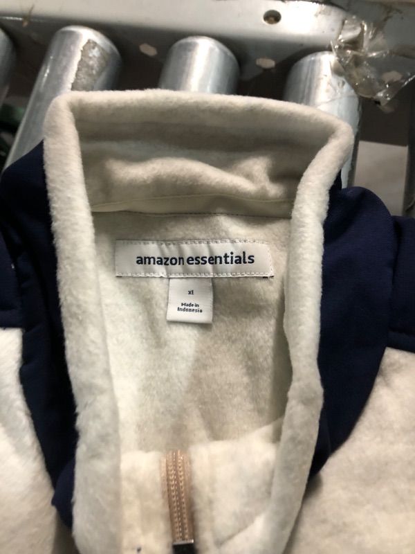 Photo 1 of Amazon Essentials Men's Full-Zip Fleece Jacket Polyester Navy Oatmeal Heather Color Block X-Large