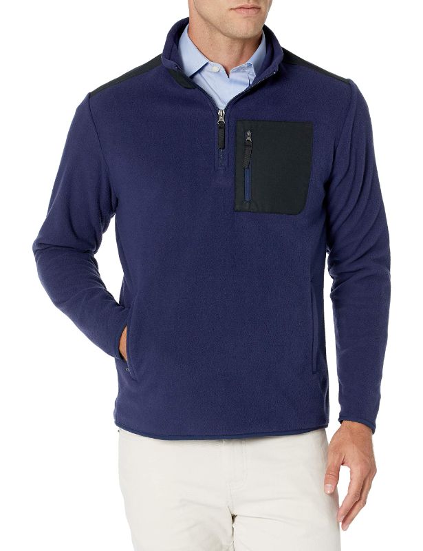 Photo 1 of Amazon Essentials Men's Quarter-Zip Polar Fleece Jacket Polyester Navy/Black, Color Block X-Large