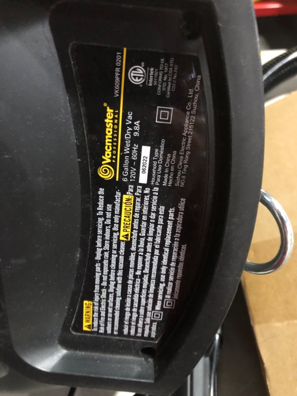 Photo 5 of ***NOT FUNCTIONAL - FOR PARTS ONLY - NONREFUNDABLE - SEE COMMENTS***
Vacmaster VK609PFR 0201 6 Gallon 5.5 Peak HP 3-in-1 Wet/Dry/Upholstery Shampoo Vacuum