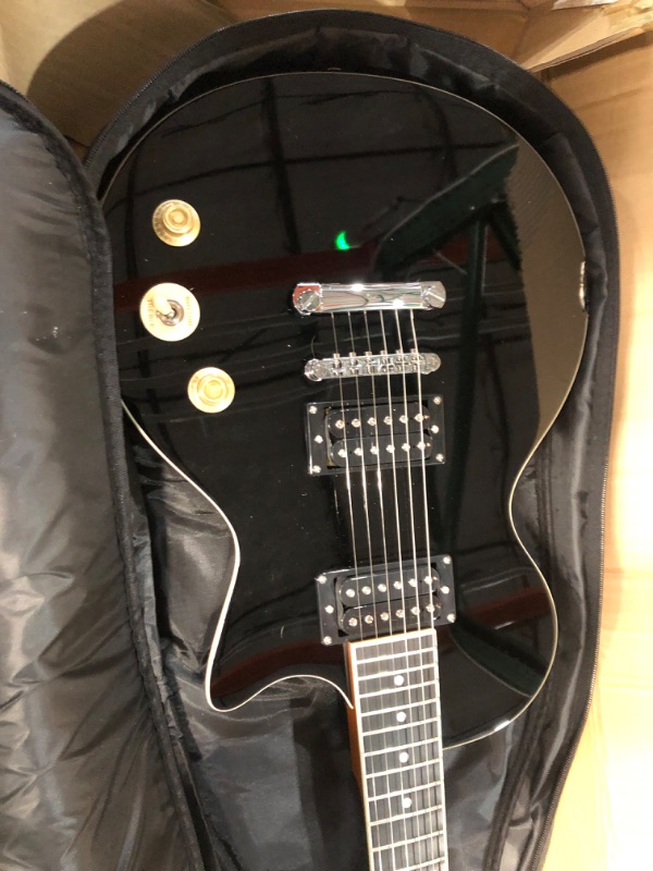 Photo 6 of Donner Electric Guitar LP Solid Body, Full-Size 39 Inch Electric Guitar Beginner Kit Black with Bag, Cable, Strap, DLP-124B LP-Black