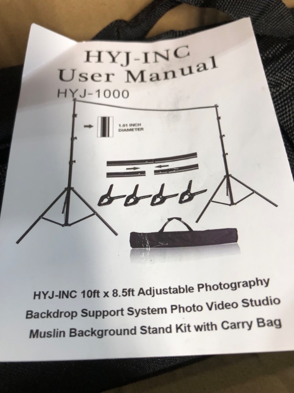 Photo 2 of HYJ-INC 10ft x 8.5ft Adjustable Photography Backdrop Support System Photo Video Studio Muslin Background Stand Kit with Carry Bag