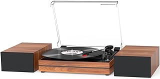 Photo 1 of 
Record Player for Vinyl with External Speakers, Belt-Drive Turntable Dual Stereo Speakers Vintage LP Support 3 Speed Wireless AUX Headphone Input Auto Stop Music Lover Walnut Red