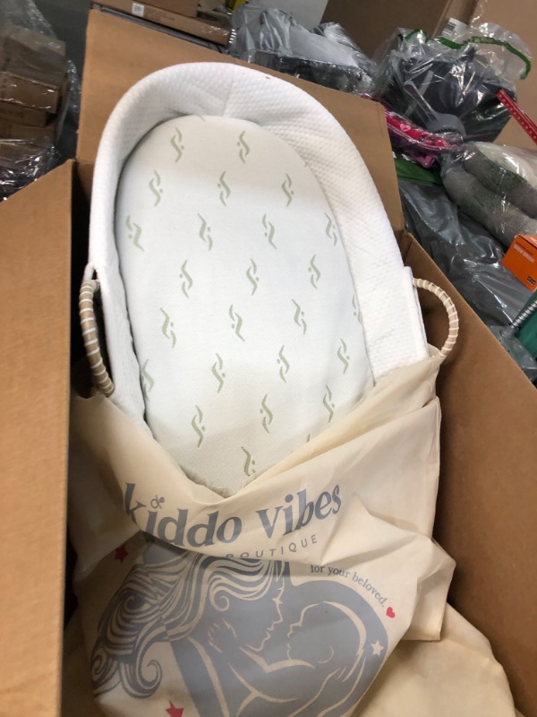 Photo 3 of Baby Changing Basket - with Thick Pad & 3 Waterproof Bamboo Jacquard Covers. Organic Seagrass Moses Basket for Babies - CPSC Compliant, Premium Changing Table Topper - Unique Boho Baby Decor Natural / White