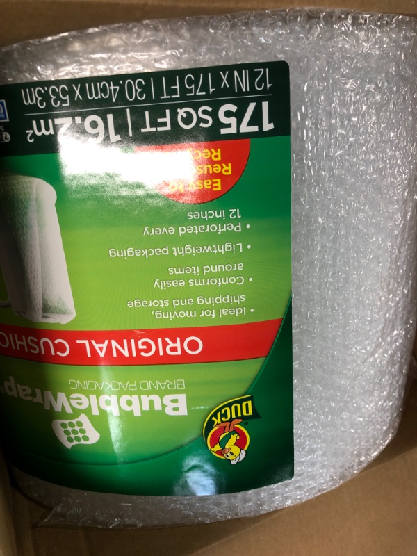 Photo 3 of Duck Brand Bubble Wrap Roll, 12” x 175’, Original Bubble Cushioning for Packing, Shipping, Mailing and Moving, Perforated Every 12” (286891) 12 in. x 175 ft.