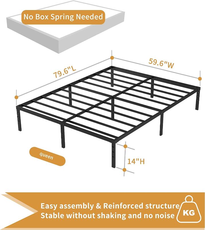 Photo 4 of (READ FULL POST) Hafenpo 14 Inch Queen Bed Frame - Durable Platform Bed Frame Non-Slip Metal Bed Frame No Box Spring Needed Heavy Duty Queen Size Bed Frame Easy Assembly Strong Bearing Capacity Queen 14 Inch