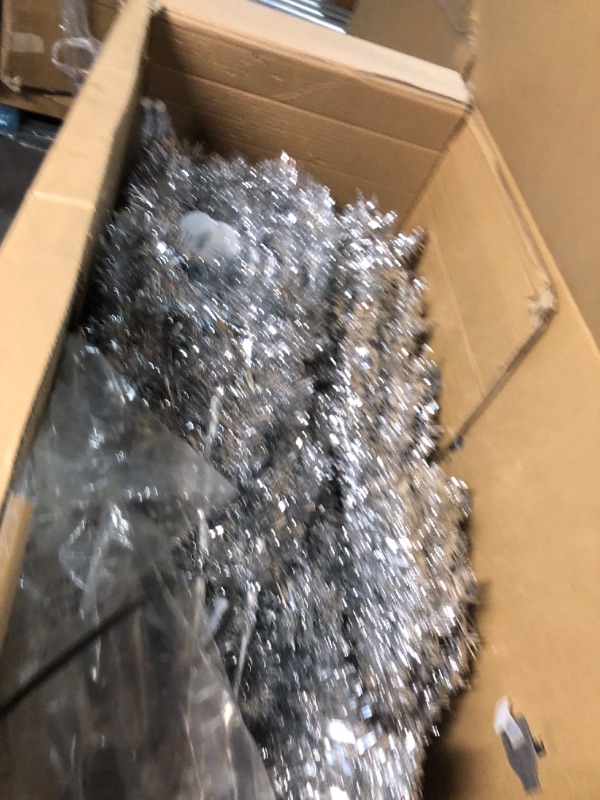 Photo 2 of *PARTS ONLY INCOMPLETE*
Wellwood 7 ft Silver Tinsel Christmas Tree with 24ct Assorted Ornament Set