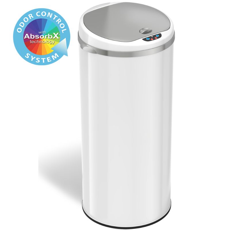 Photo 1 of MT13RW Deodorizer 13 Gallon Round Sensor Trash Can Matte Finish Pearl White
