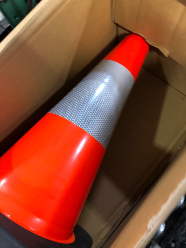Photo 2 of (5 Cones) BESEA 18" inch Orange PVC Safety Traffic Cone Black Base Construction Road 