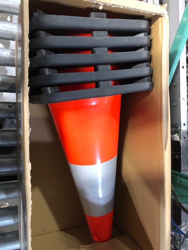 Photo 4 of (5 Cones) BESEA 18" inch Orange PVC Safety Traffic Cone Black Base Construction Road 