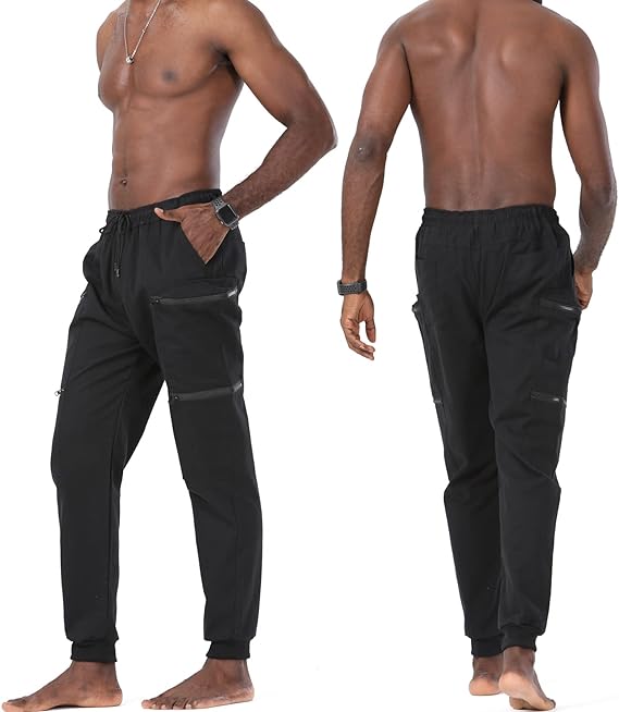 Photo 1 of Awe-Coth Men's Casual Slim-Fit Chino Pant - Lightweight Zip-Pocket Drawstring Elastic Waist Tapered Cargo Pants
