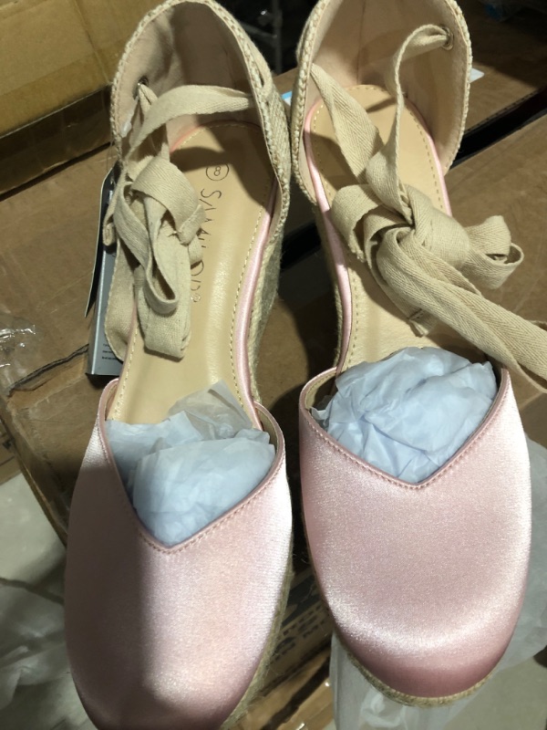 Photo 2 of * women's 8 * see images * 
MUSSHOE Wedge Sandals for Women Closed Toe Lace Up Espadrille Wedge for Women 8 Pink