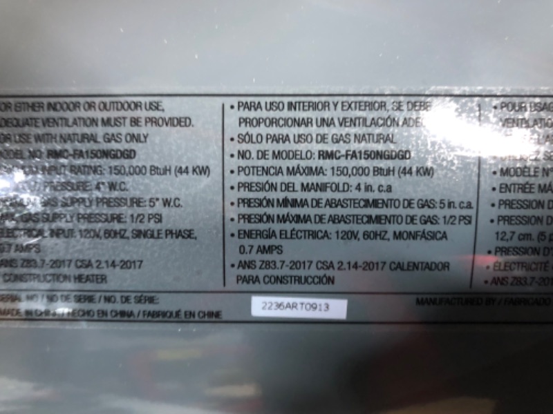 Photo 3 of ***DOES NOT POWER ON - UNABLE TO TROUBLESHOOT - FOR PARTS - NONREFUNDBALE***
Dyna-Glo 150,000 BTU Delux Natural GAS Forced Air Heater