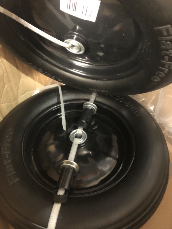 Photo 2 of 2-Pack 4.80/4.00-8'' Flat Free Tire on Wheel for Wheelbarrow replacement with 3'' -7‘’Centered Hub, 5/8'' Ball Bearings.Ribbed Tread+ Extra 3/4'' Bearing, black