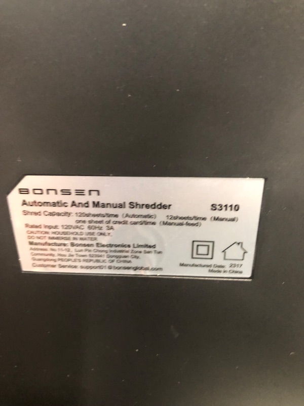 Photo 5 of *DOESN'T WORK* BONSEN 100-Sheet Auto Feed Paper Shredder High Security Micro Cut Shredders for Home Office Use/ 30 Minutes/ Security Level P-4,6-Gallon Bin (S3110) 100-Sheet Autofeed