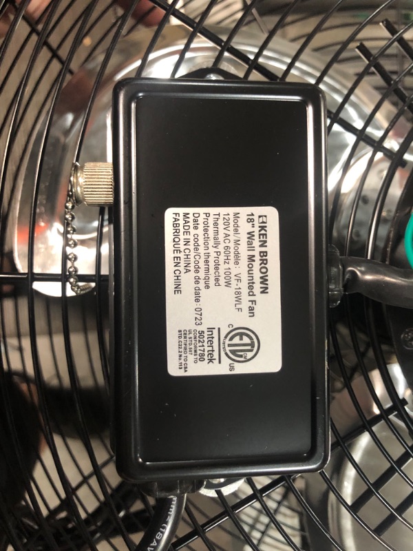 Photo 3 of KEN BROWN 18 Inch High Velocity Industrial Wall Mounted Fan 4012CFM 3 Speed for Industrial, Commercial, Residential, and Shop Use - ETL Safety Listed