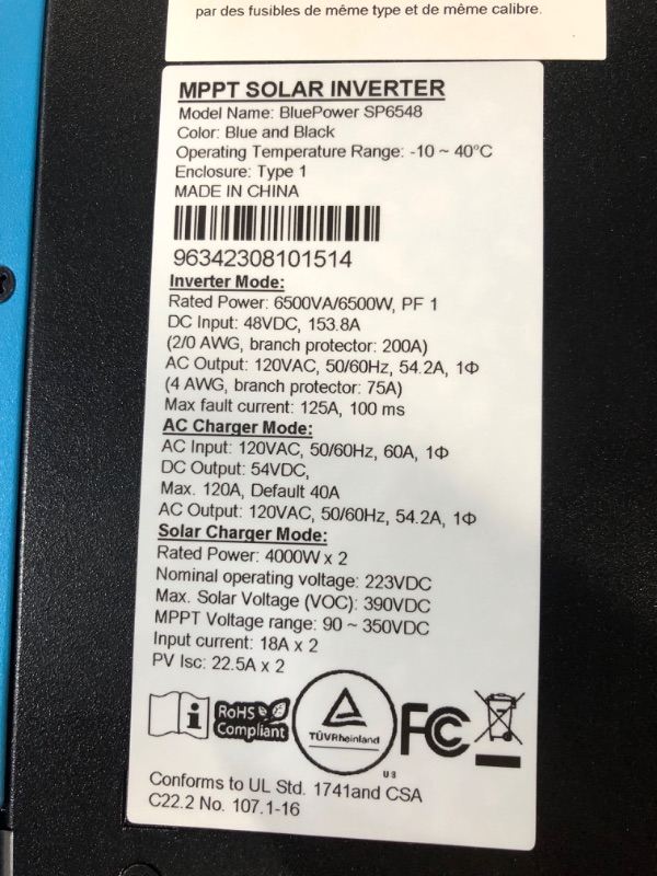 Photo 1 of **PARTS ONLY** SUNGOLDPOWER UL1741 Certified 6500W DC 48V Solar Inverter Charger