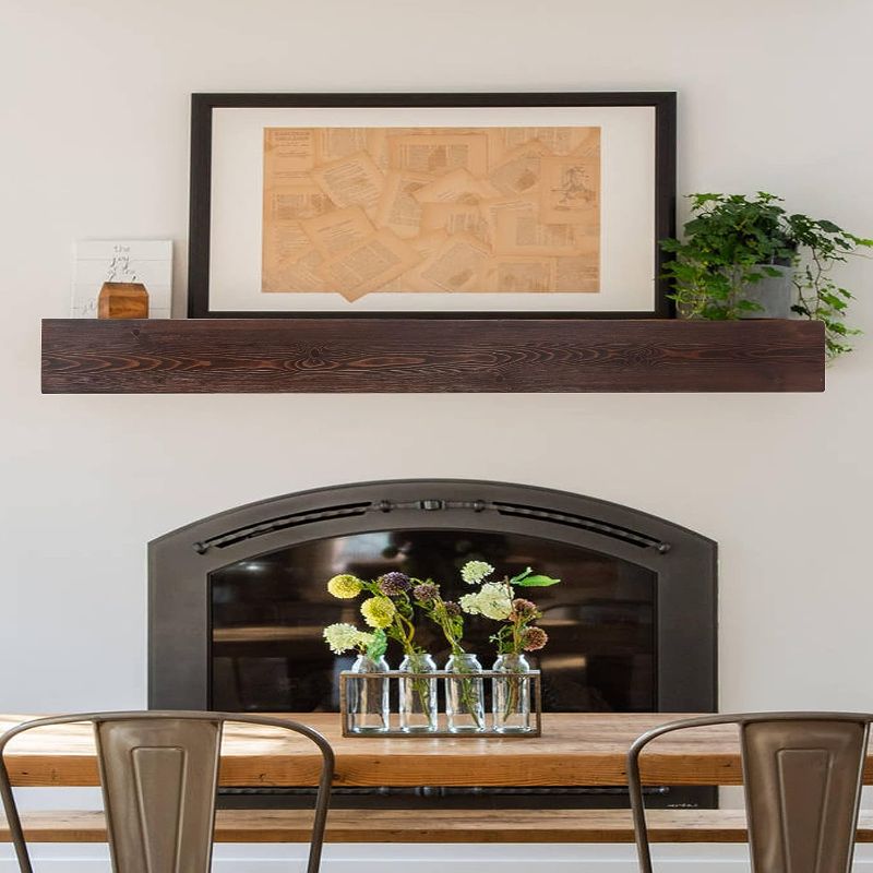 Photo 1 of ***CORNER DENTED - SEE PICTURES**
Fireplace Mantel | 60"W Wood Floating Shelves Dark Walnut | 0W x 6H x 8D