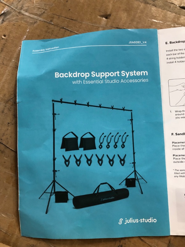 Photo 3 of Julius Studio 10.1 ft. Wide Extra Crossbar Length Adjustable Backdrop Stand, 7.5 ft. Tall Extra Height (Max 122 x 92 inch) Photo Background Support System with Clamps, Elastic String Clip, JSAG283 Single