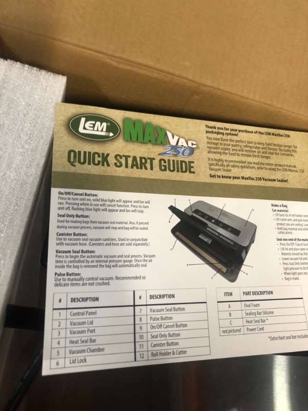 Photo 1 of * used * powers on * see all images *
Stainless Steel Vacuum Sealer with Bag Cutter and Holder