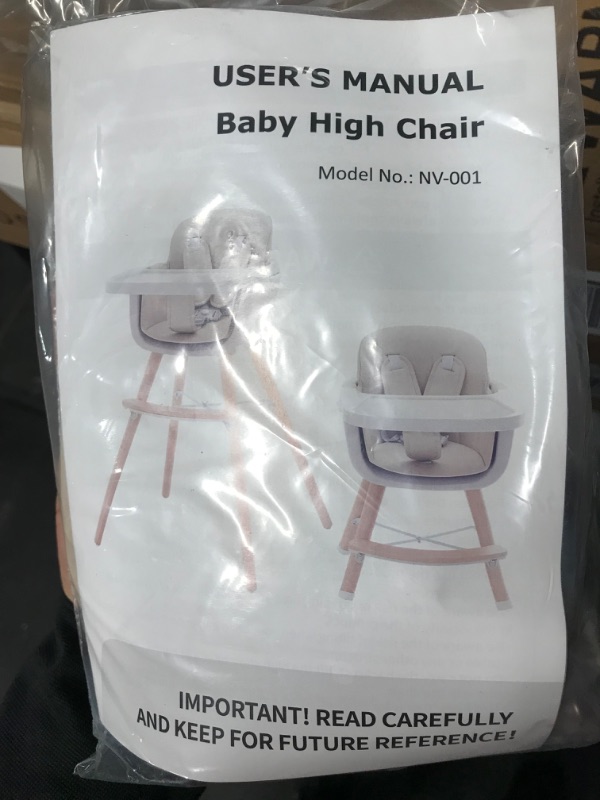 Photo 3 of Baby High Chair, 3-in-1 Convertible Wooden High Chair with Adjustable Legs & Double Dishwasher Safe Tray, High Chairs for Babies and Toddlers, Made of Sleek Hardwood & Premium Leatherette Cream