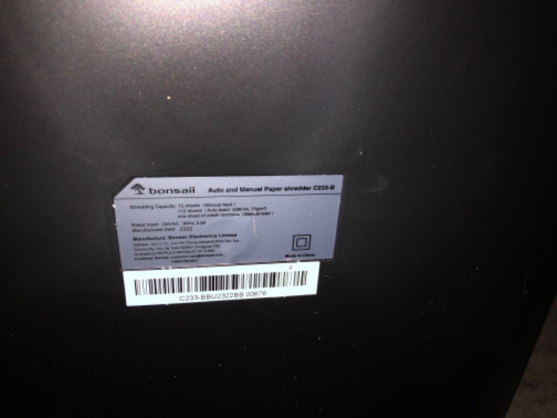 Photo 1 of *PARTS* *SEE CLERK NOTES* Bonsaii Office Paper Shredder, 110-Sheet Autofeed 