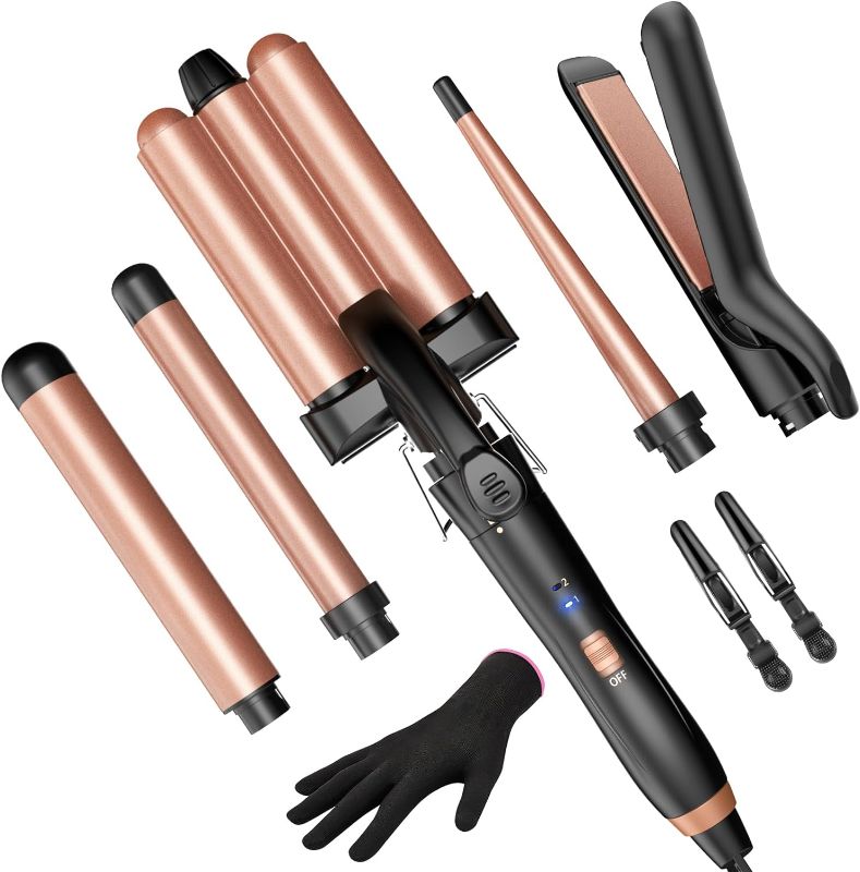 Photo 1 of *DOES NOT HEAT UP SEE NOTES* Wand Curling Iron-Kinked Curling Wand Set with Flat Iron Hair Straightene Rose Gold