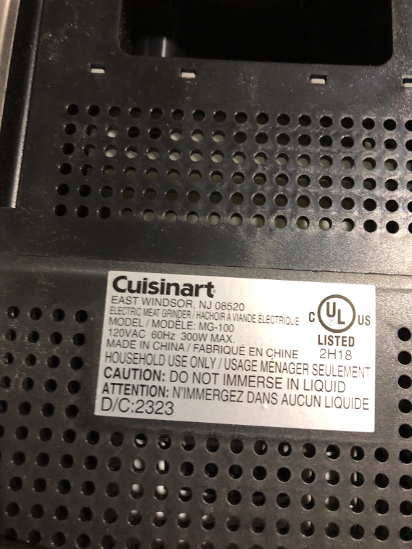 Photo 6 of ***POWERS ON - UNABLE TO TEST FURTHER - USED AND DIRTY - DENTS***
Cuisinart MG-100 Electric Meat Grinder, Stainless Steel/Black