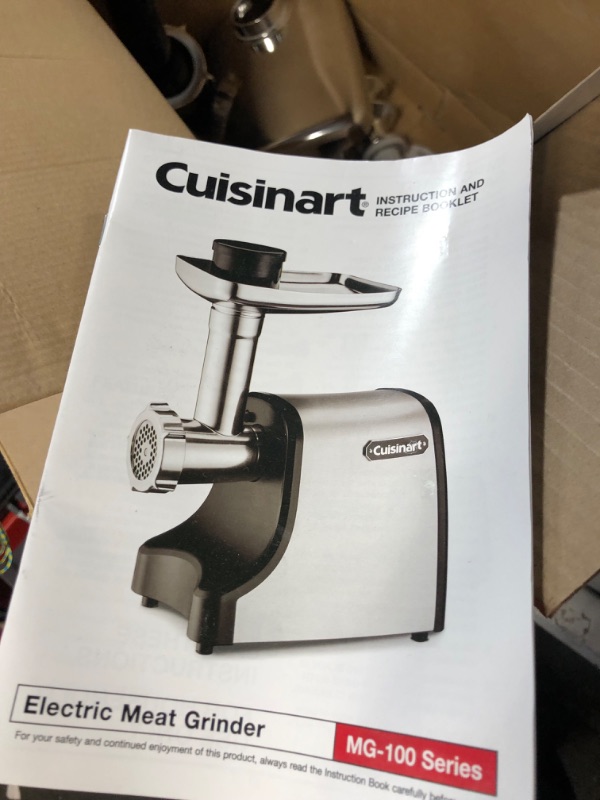 Photo 2 of ***POWERS ON - UNABLE TO TEST FURTHER - USED AND DIRTY - DENTS***
Cuisinart MG-100 Electric Meat Grinder, Stainless Steel/Black