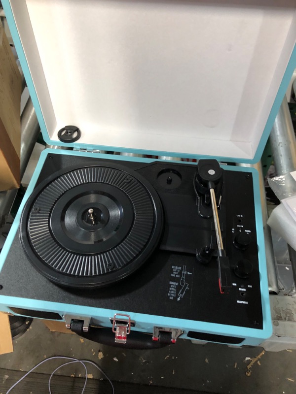 Photo 6 of Vinyl Record Player Wireless Turntable Bluetooth 3-Speed Portable Vintage Suitcase with Built-in Speakers, Includes Extra Stylus/RCA Out/AUX IN