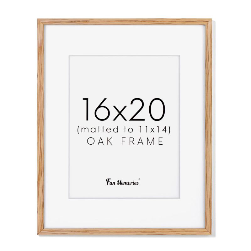 Photo 1 of 16x20 Picture Frame, 16 x 20 Frame Solid Oak Wood, Display Picture 11x14 with Mat or 16x20 Without Mat, 16"x20" Poster Frame Kiads Art Frame, Natural Oak Color, 1 Pack Beige Oak 16x20 - 1P