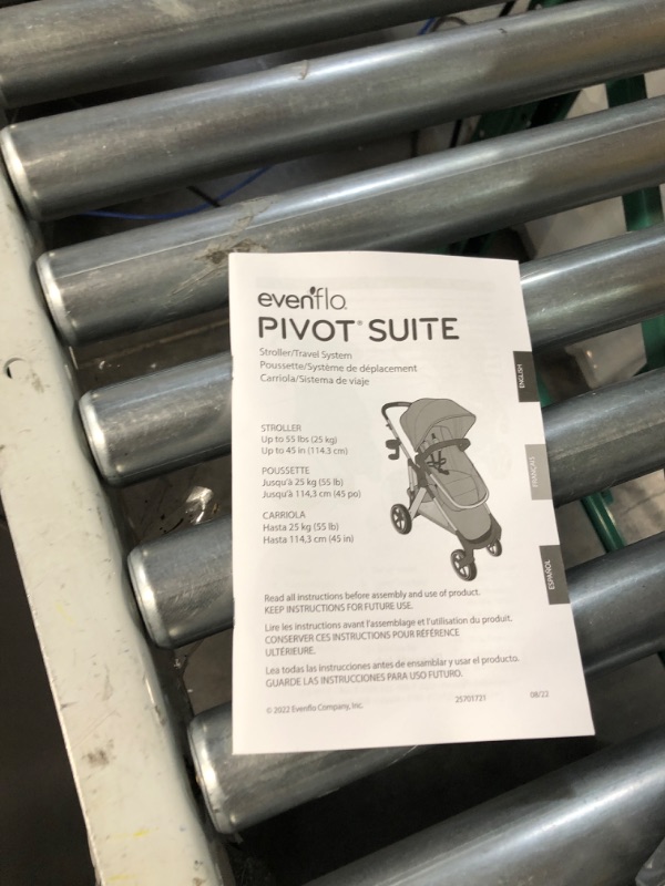 Photo 4 of Evenflo Pivot Suite Travel System with LiteMax Infant Car Seat with Anti-Rebound Bar Devon Gray