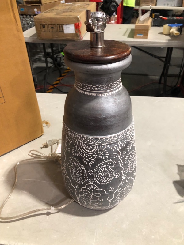 Photo 4 of *MISSING SHADE AND HARDWARE-MINOR DAMAGE SEE PHOTO*
Deco 79 Bohemian Terracotta Trapezoid Table Lamp, 16"D x 16"W x 28"H, Brown