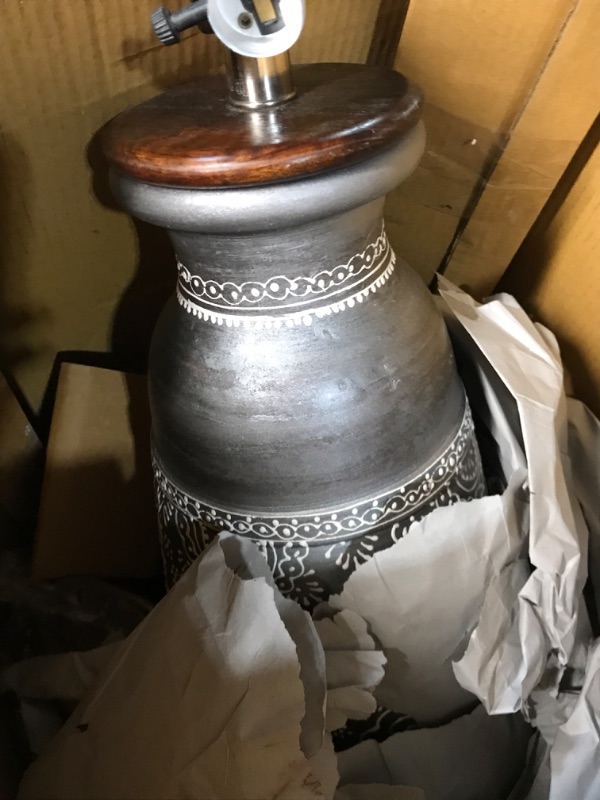 Photo 3 of *MISSING SHADE AND HARDWARE-MINOR DAMAGE SEE PHOTO*
Deco 79 Bohemian Terracotta Trapezoid Table Lamp, 16"D x 16"W x 28"H, Brown