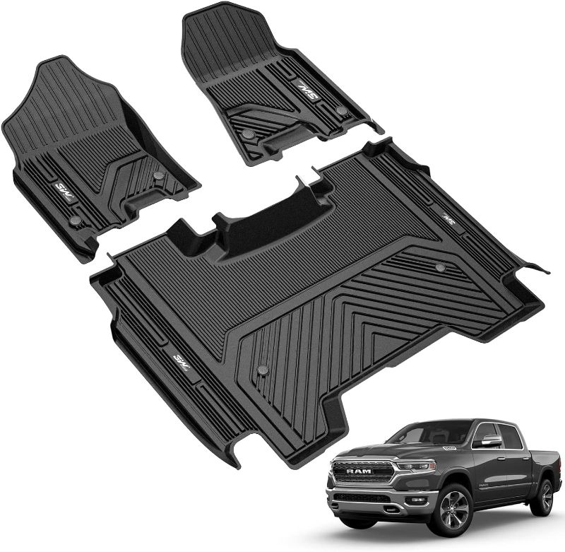 Photo 4 of 3W Floor Mats Compatible for Dodge Ram 1500 Without Storage 2019-2023, TPE All Weather Custom Fit Floor Liner for Dodge Ram, First and Second Row Full Set Car Mats Black Without Under-Seat Storage