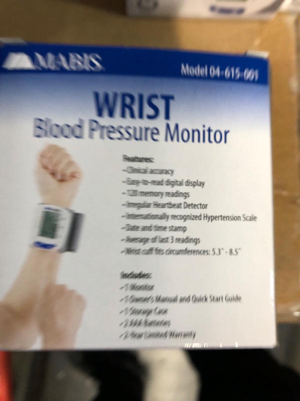 Photo 2 of * single item *
Mabis Digital Premium Wrist Blood Pressure Monitor with Automatic Wrist Cuff that Displays 