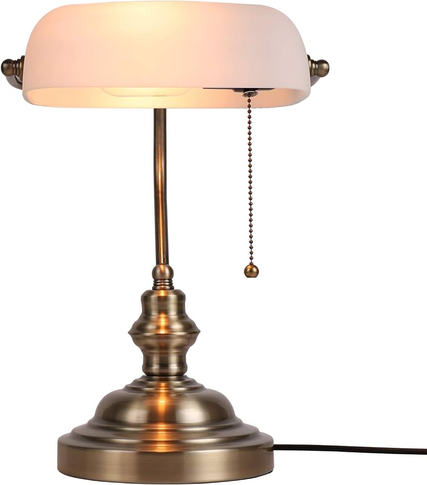 Photo 1 of *NOT functional* Newrays White Matted Glass Bankers Desk Lamp with Pull Chain Switch Plug in Fixture