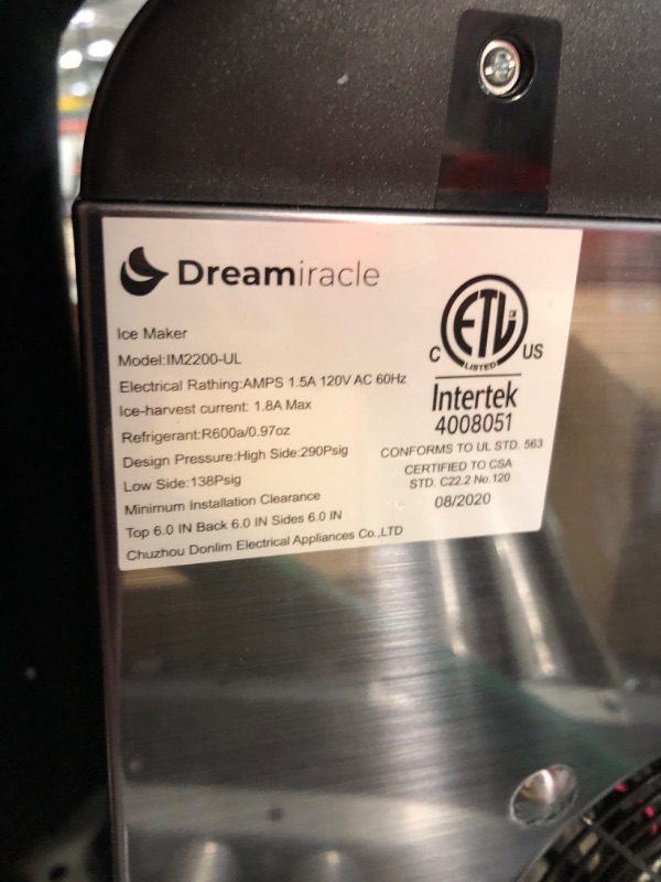 Photo 6 of (USED AND FOR PARTS ONLY NON REFUNABLE) Dreamiracle Ice Maker Machine Countertop Self-Cleaning, 33lbs/24h, Two-Size Bullet Ice Cubes, 2.8L Water Tank, 9 Cubes/Batch

