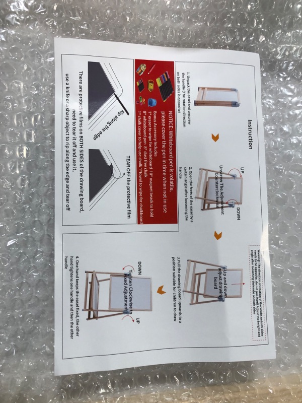 Photo 2 of QZMTOY Kids Art Easel, Deluxe Standing Easel Set, Adjustable Art Table, Magnetic Dry Erase Board&Chalkboard Double Sided Stand, 360°Rotating Drawing Easels with Art Supplies, Adjust Height 28-39in Medium