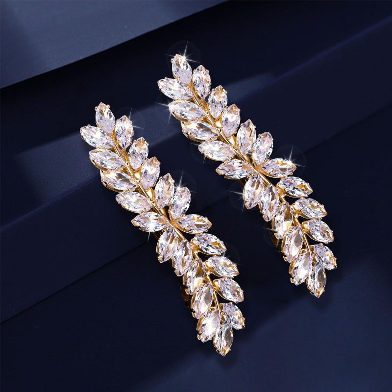 Photo 1 of *stock img as ref* 2 packs  WHAVEL 2PCS Hair Barrettes for Women, Rhinestone Hair Clips Crystal Leaf French Barrette Wedding Hair Clips Vintage Bridal Hair Pins Hair Accessories for Women Bride Bridesmaid (Gold)