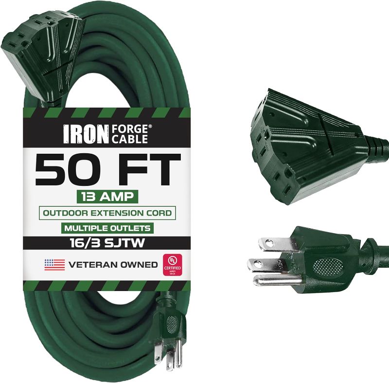 Photo 1 of 50 Ft with 3 Outlet, 16/3 Weatherproof 50 ft Green Extension Cord 