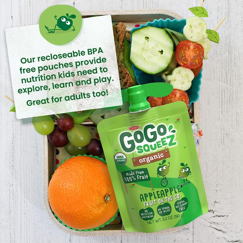 Photo 1 of  2 PACK GoGo squeeZ Fruit on the Go Organic, Apple Apple, 3.2 oz (Pack of 12)