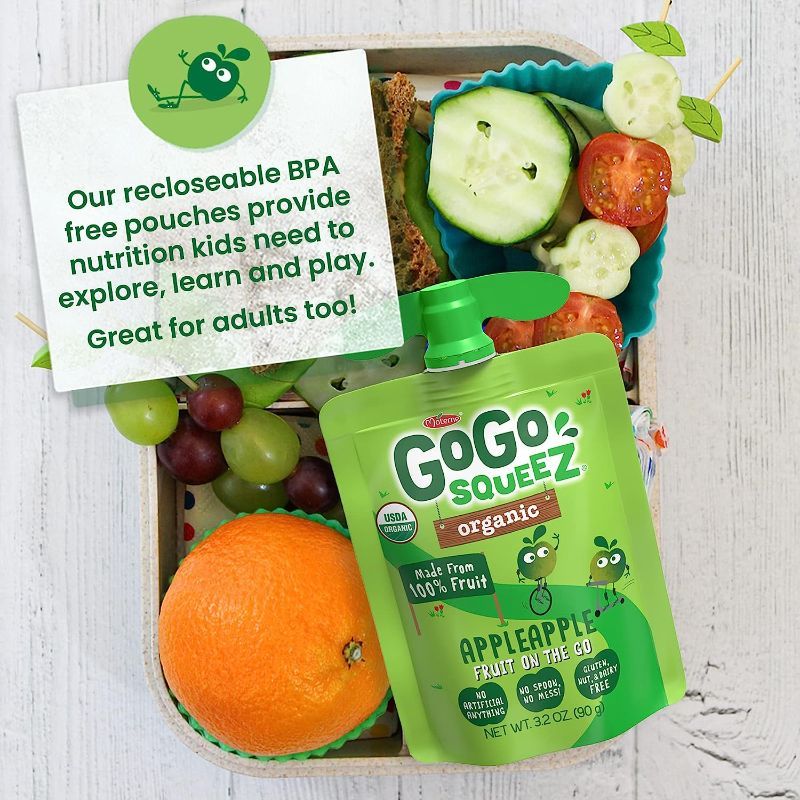 Photo 1 of  2 PACK GoGo squeeZ Fruit on the Go Organic, Apple Apple, 3.2 oz (Pack of 12)