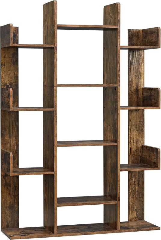 Photo 1 of *STOCK IMG AS REF* VASAGLE Bookshelf, Tree-Shaped Bookcase with 13 Storage Shelves, Rounded Corners, 9.8”D x 33.9”W x 55.1”H, Rustic Brown ULBC67BXV1