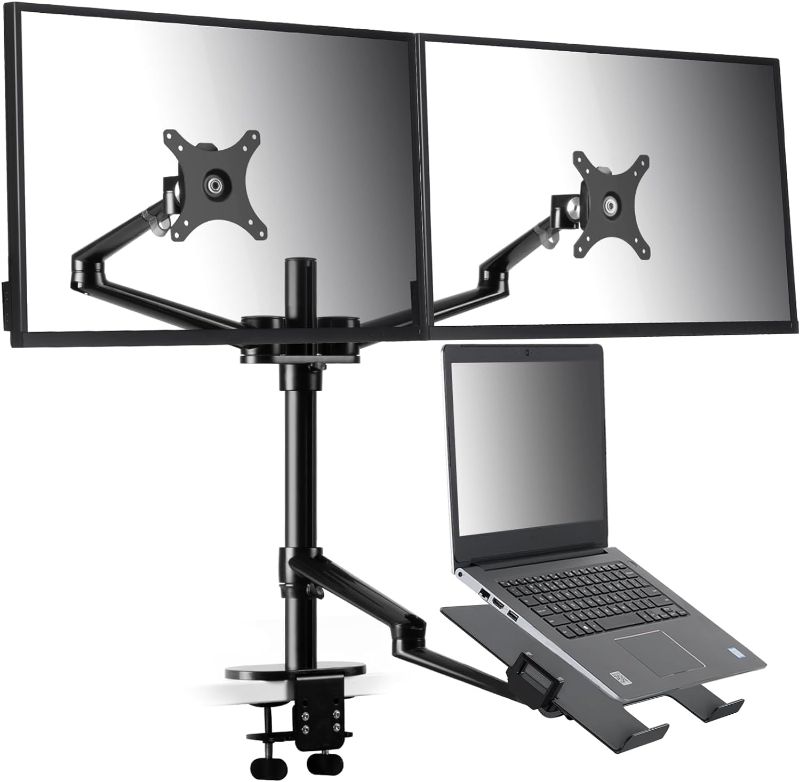 Photo 4 of *STOCK IMG AS REF*  WHITE Monitor and Laptop Mount, 3-in-1 Adjustable Triple Monitor Arm Desk Mounts, Dual Desk Arm Stand/Holder for 17 to 27 Inch LCD Computer Screens