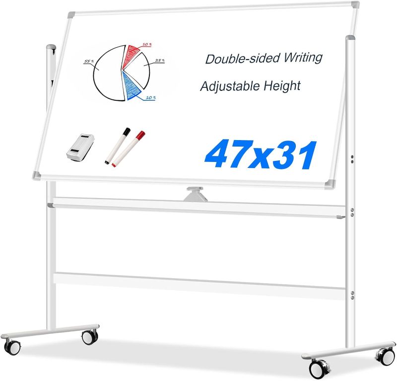 Photo 1 of Large Portable Magnetic White Boards 47x31- Dry Erase Magnetic Rolling Whiteboard with Wheels 