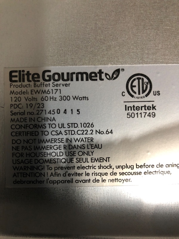 Photo 4 of * used * see all images * 
Elite Gourmet EWM-6171 7.5 Quart Triple Buffet Server Food Warmer Temperature Control,