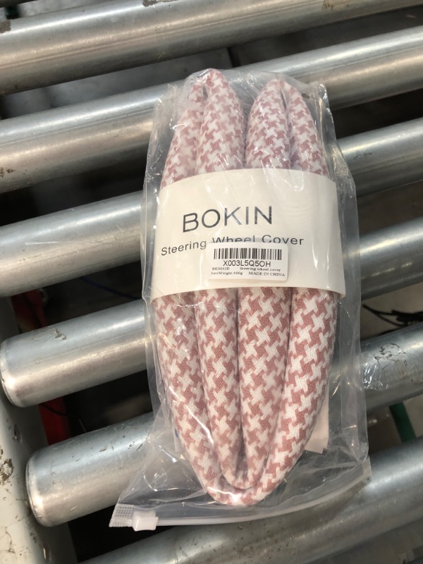 Photo 1 of BOKIN Flax Cloth Steering Wheel Cover Women, Breathable Houndstooth Steering Wheel Protector, Universal Fit 15 Inch, Pink